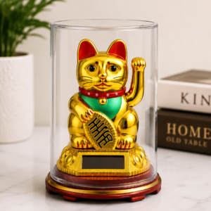 lucky maneki neko cat solar powered waving hand statue | feng shui wealth & prosperity cat showpiece for home, office & shop decor