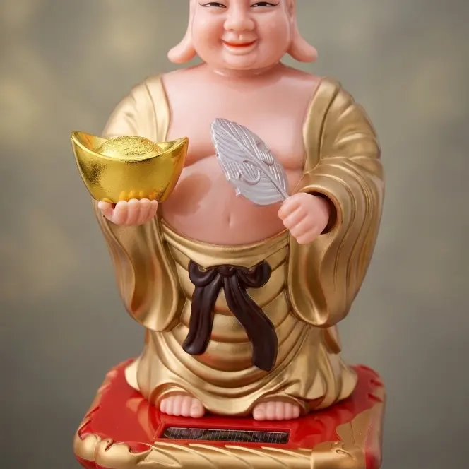 Laughing Buddha Showpiece with Gold Ingot Resin Feng Shui Idol for Home Office Decor