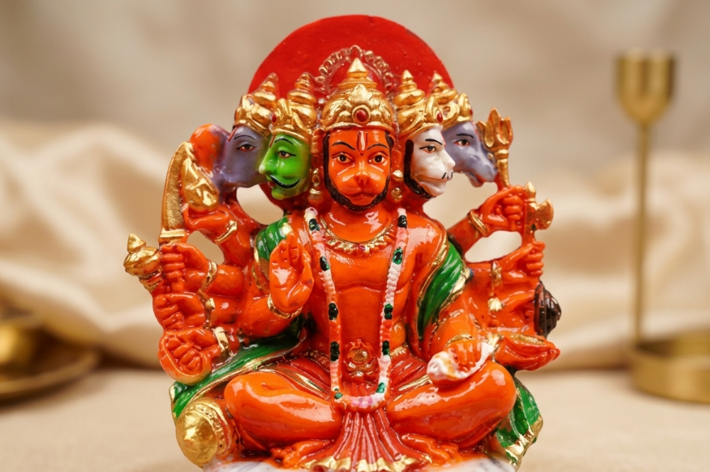 Panchmukhi Hanuman Idol Resin Decorative Showpiece for Home Temple Puja Multicolor