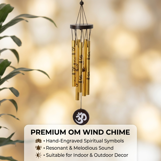Om Wind Chime Metal Hanging Spiritual Wall Decor for Home Balcony Temple Entrance